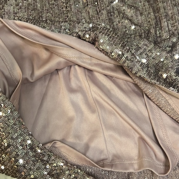 Eliza J Rose Gold Mauve Sequin Dress Faux Wrap Stretch waist sz 10 - Picture 8 of 10